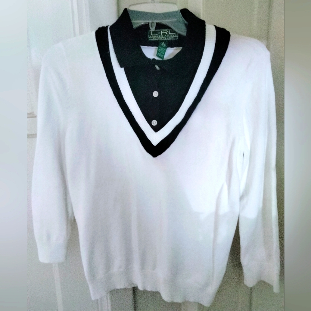 Ralph Lauren Collared V accent Three Quarter Sleeve Sweater